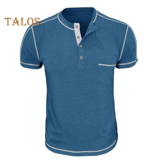 

Мужская футболка с нагрудным карманом, круглым вырезом, воротником на пуговицах, короткими рукавами, повседневная летняя футболка для дома, спортзала, уличной одежды M синий