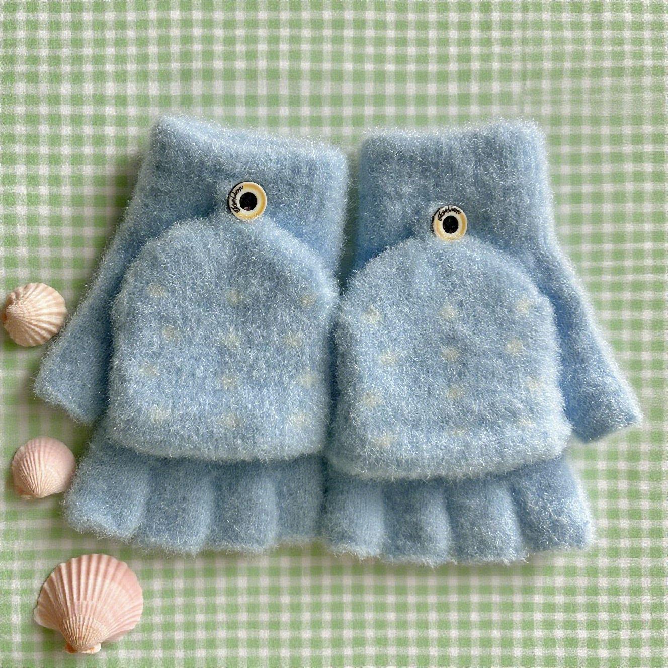 

Cozy Cartoon Fleece-Lined Winter Flip-Top Half-Finger Gloves for Kids & Adults One Size