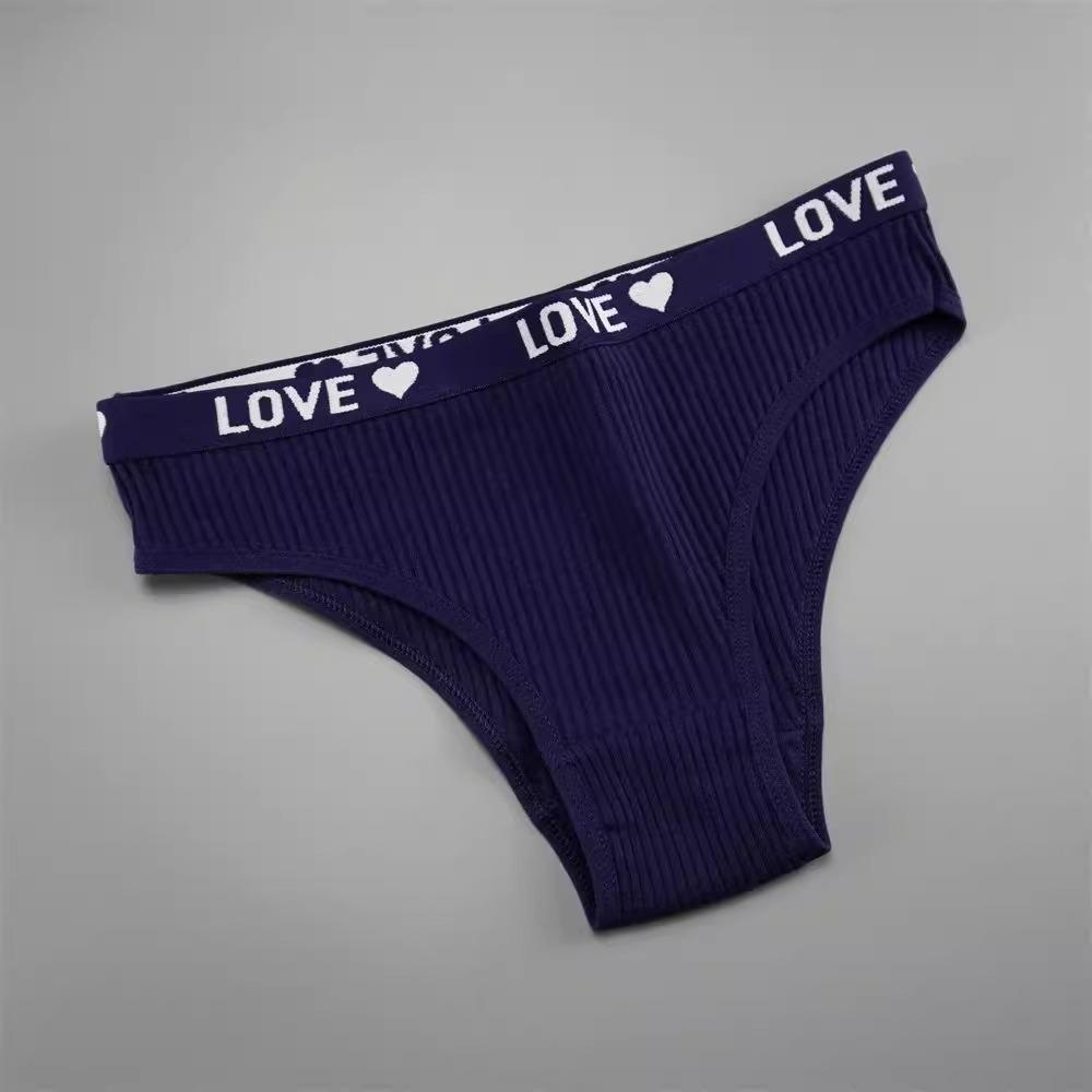 V-Shaped Women's Cotton Ribbed Triangle Mid-Waist Hip-Lifting Breathable Panties