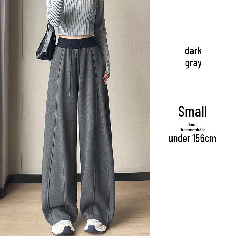 American Trendy Grey Curved-Leg Women s Plus Velvet Thickened Wide-Leg Sweatpants for Autumn/Winter 3XL