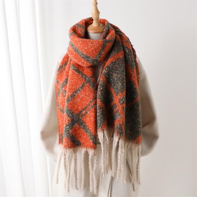 Simple Imitation Cashmere Contrasting Colors Warm Shawl Scarf Autumn And Winter Plaid Fashion Versatile Fringed Commuter Scarf
