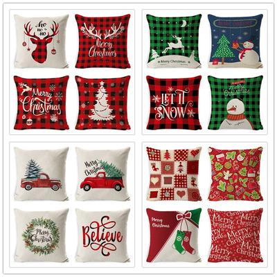 Pillow, Christmas Pillow Cover, Santa Elk Home Bed Cushion, Car Waist Cushion Cover
