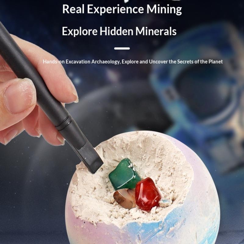 Excavation Planet Digging Kit Hidden Colorful Gems Safe Easy-Grip Digging Tools Puzzle Toy for Kids Group Play Time