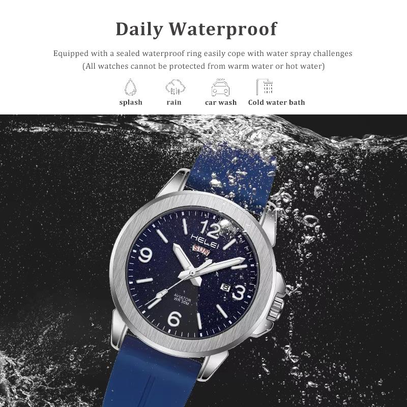 Mens Quartz Watch Magnetic Silicone Strap Luminous Hands Day Date Waterproof Wristwatches