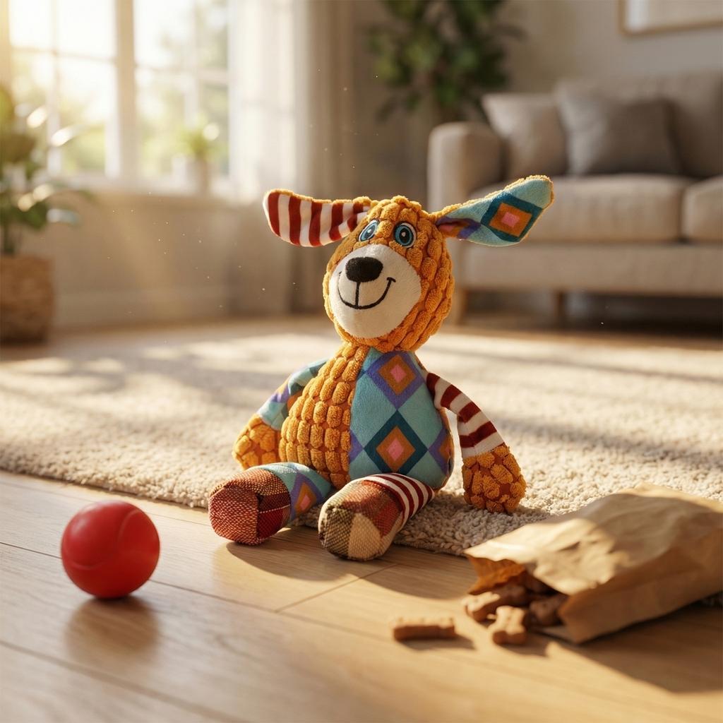 Plush Patchwork Dog Toy Soft Stuffed Animal Durable Stitching Squeaky Sound Interactive Pet Chew Toy for Medium Large Dogs