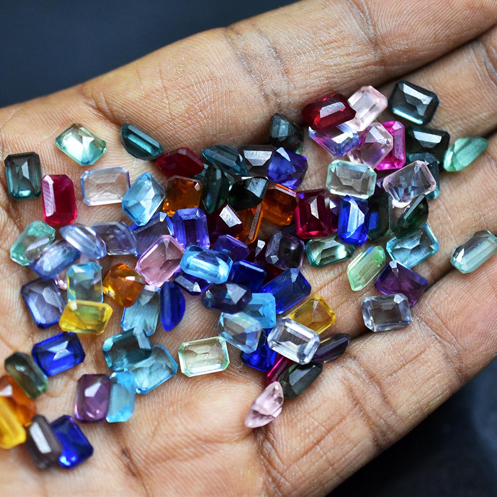 Natural Mixed Color Sapphire Loose Gemstone 18 Pcs 9x6 Mm Emerald Cut Lot September Birthstone Gift