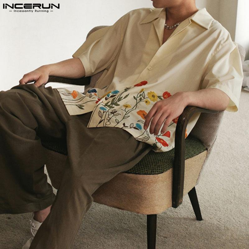 INCERUN Summer Print Men Short Sleeves Holiday Casual Loose Shirts