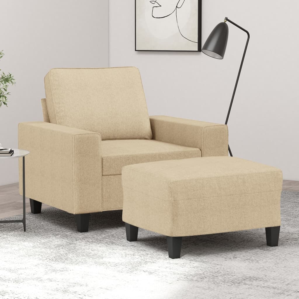 Armchair with Footstool Cream 60 Cm Fabric