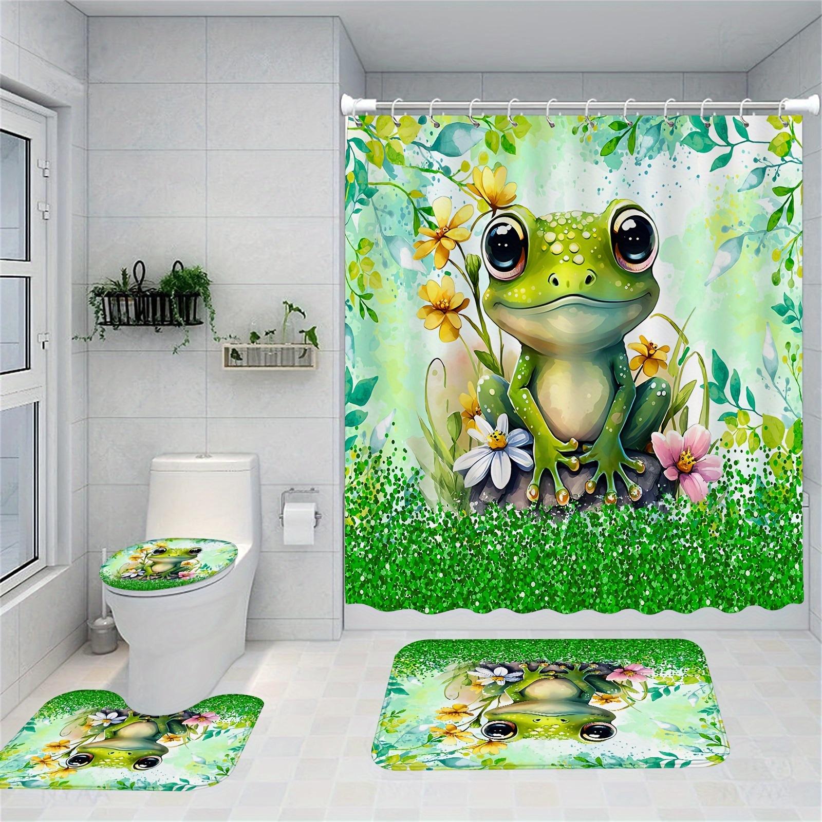 

Charming Frog In Enchanted Garden Bathroom Set - Waterproof Shower Curtain, Toilet Lid Cover, Bath Mat, And Contour Mat W60H190(CM)-1 Pcs