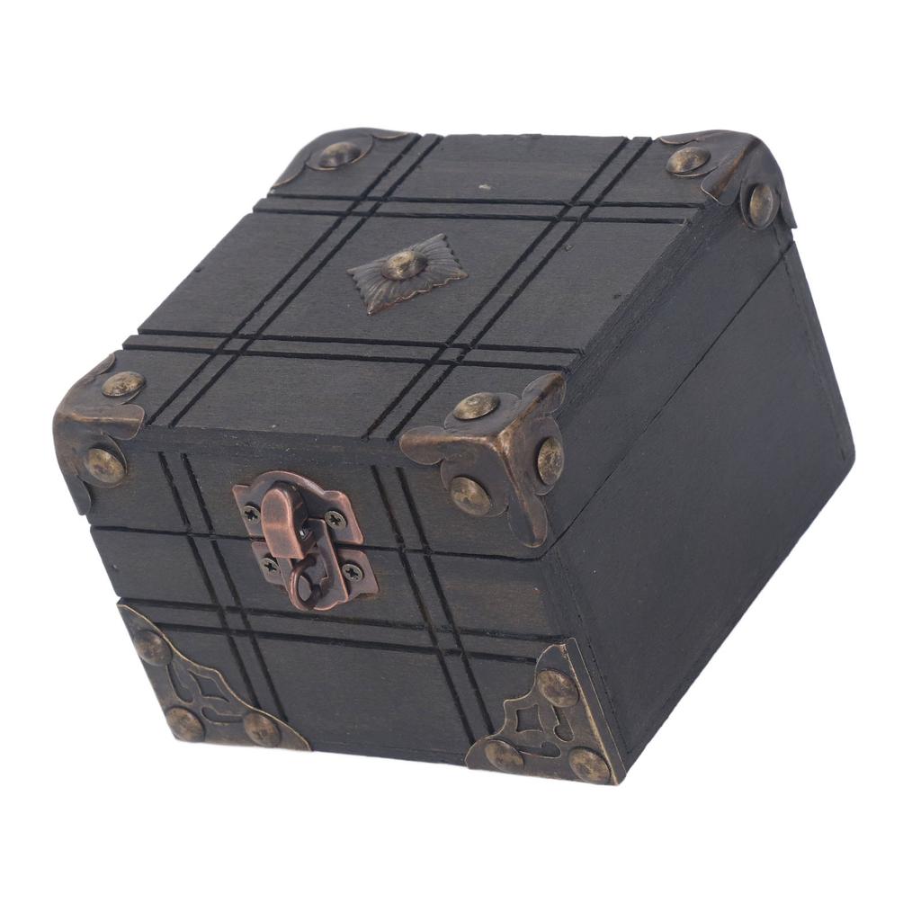 Vintage Wooden Box Retro Antique Decorative Treasure Chest Case Trinket Box with Lock for Storing