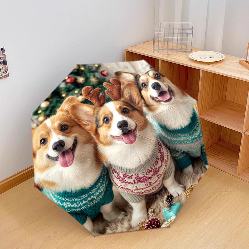 1 PC Automatic Folding Umbrella - Corgis Pattern, Portable & Foldable Design with 8 Ribs, Christmas Birthday Gifts
