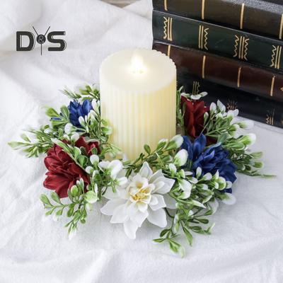 2 Pezzi Corona Patriotica Artificiale Anello per Candela Giorno dell'Indipendenza Portacandela a Colonna Rosso Bianco Blu Ghirlanda di Fiori Decorazione Centrotavola 4 Luglio