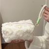 Plush Makeup Bags with Handle Soft Travel Cosmetic Storage Bag Portable Love Print Organizer Pencil Case Cute Clutch Pouch