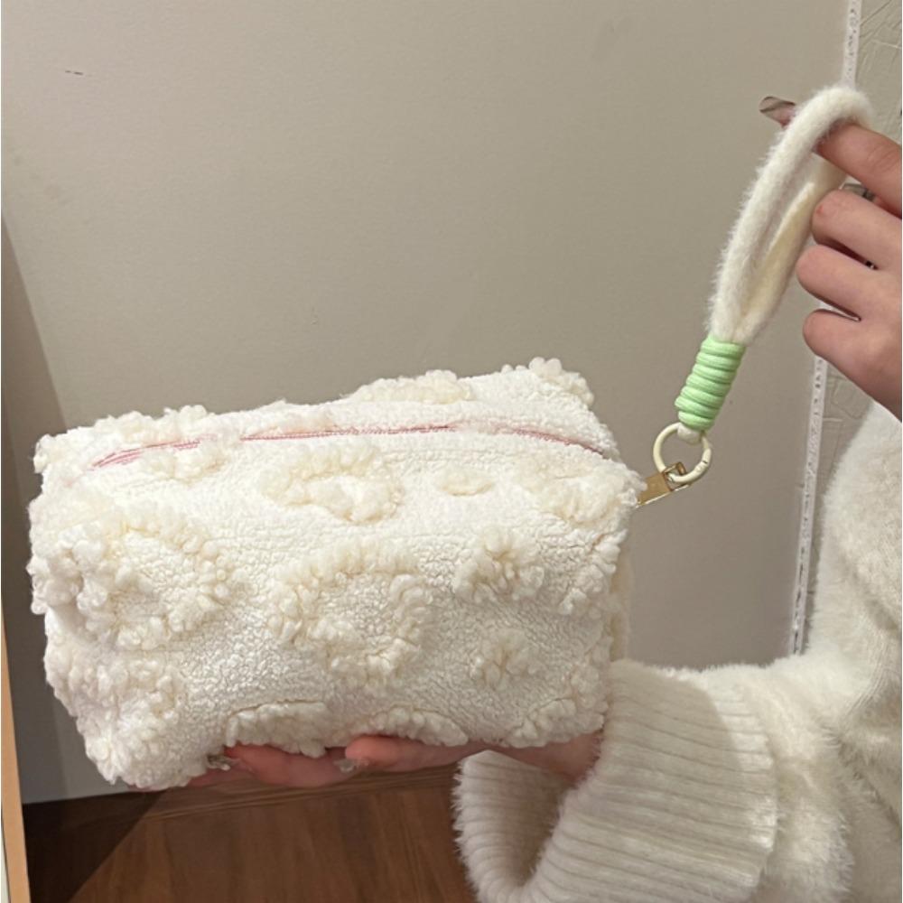 Plush Makeup Bags with Handle Soft Travel Cosmetic Storage Bag Portable Love Print Organizer Pencil Case Cute Clutch Pouch