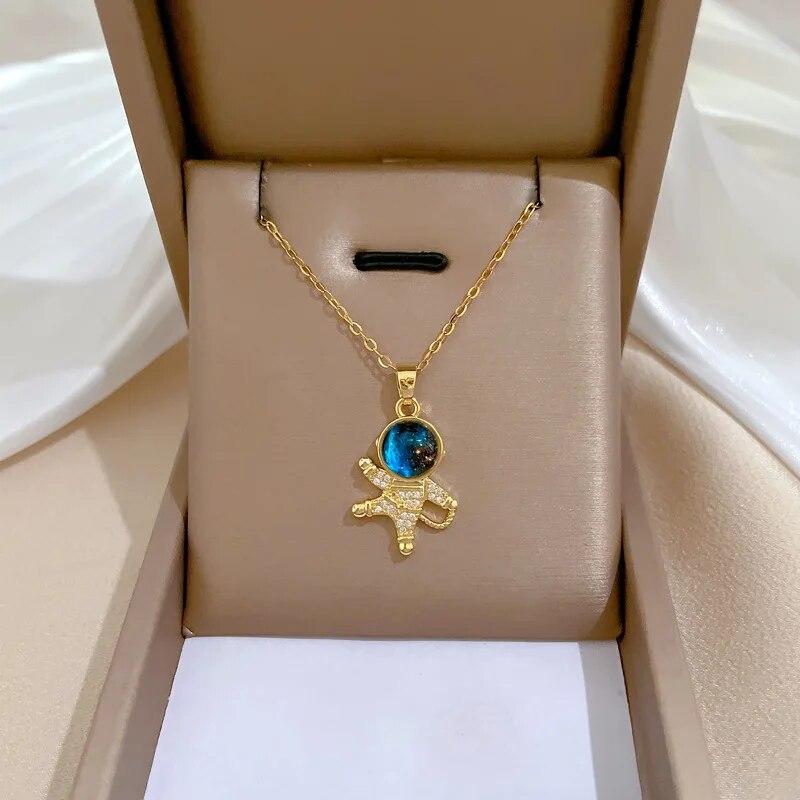 Y2K Starry Sky Planet Light Luxurious Temperament Gorgeous Necklace Star and Moon Versatile Stainless Steel Clavicle Chain