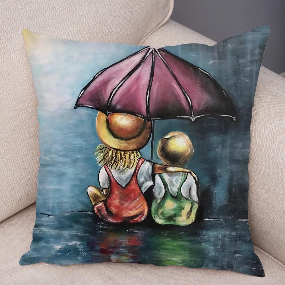Cute Cartoon Children Cushion Cover Decor Harajuku Oil Painting Lady Pillowcase for Sofa Home Soft Plush Throw Pillow Case