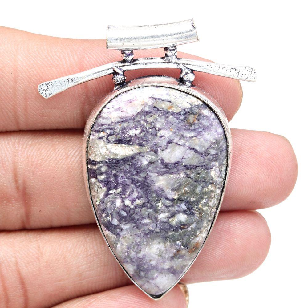 Pendant Cheroite Gemstone Gift For Her Silver Jewelry 2.25"