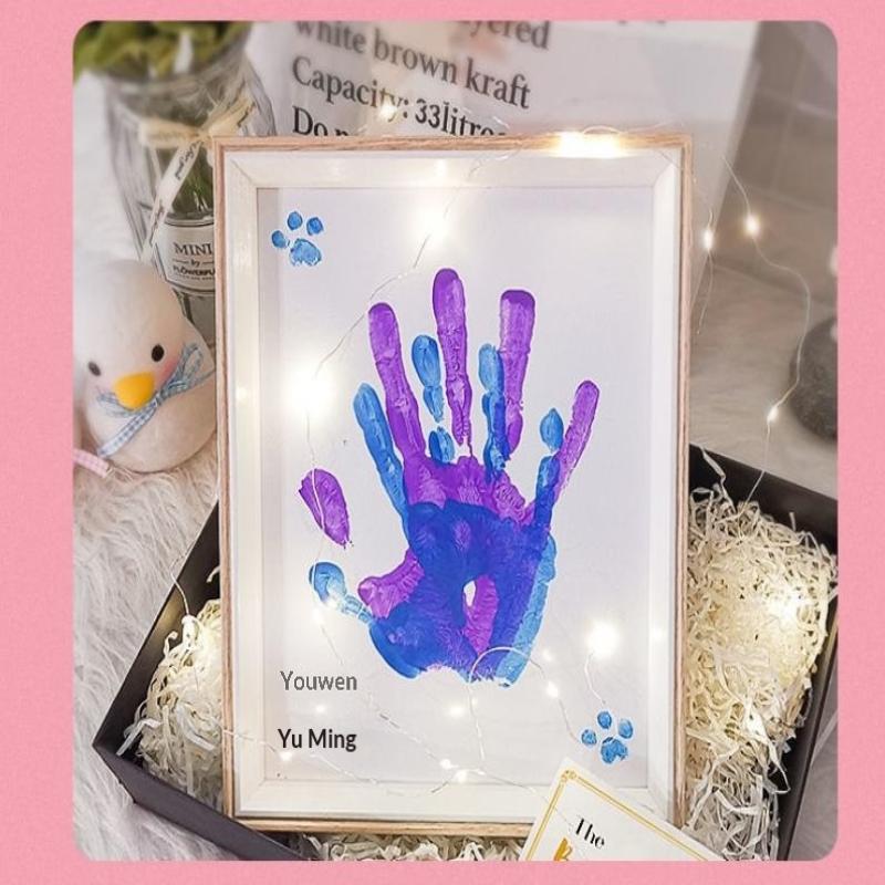 Diy Couple Hand Paint Shadow Box Frame Wooden Handprint Photo Frame 12-Color Paint Set Display Gifts