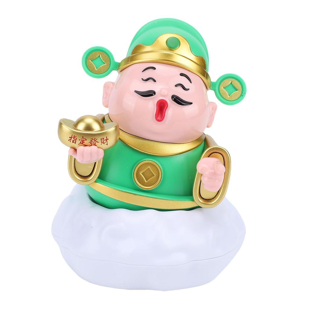 Cai Shen Statue Solar Powerd God of Wealth Fortune Sculpture with Swinging for Business Home Car Ornament Present