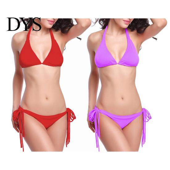 Beachwear Swimsuit Women Bikini Set, Side Tie Bottoms, Adjustable Waist Halter Neck Shaping Top Triangle Cup Design, Lightweight Wire-Free for Summer