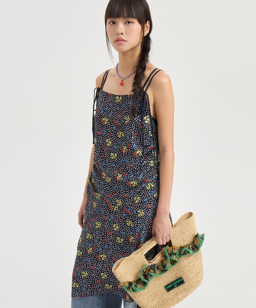 LUCKY CHOUETTE Dot Flower Slip Shirring Dress (Multi Color) Lfdam25570Xxx