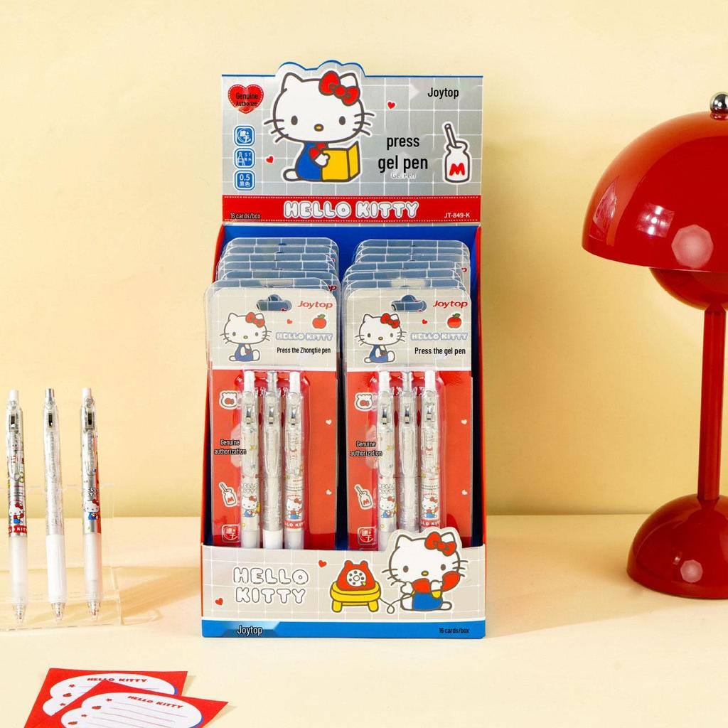 Genuine Hello Kitty 0.5mm Black Ink Clickable Ballpoint Pen with High-Value Pen Clip - 3-Pack Writing Tools.