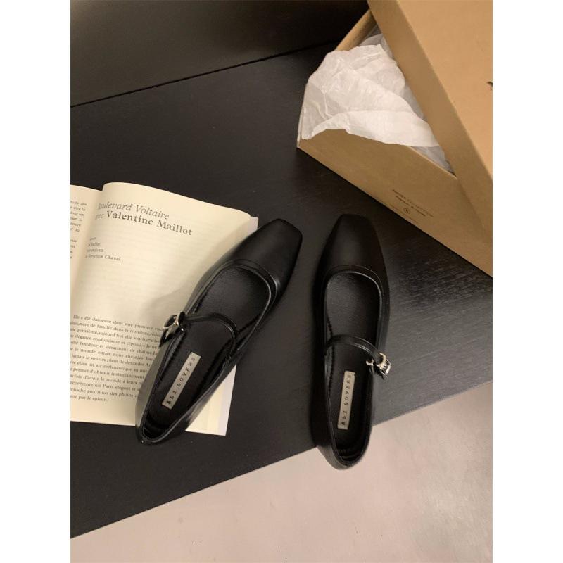 

2025 spring and autumn new square head Mary Jane shoes women s shoes light mouth soft flat bottom French with skirt temperament single 39 чорний