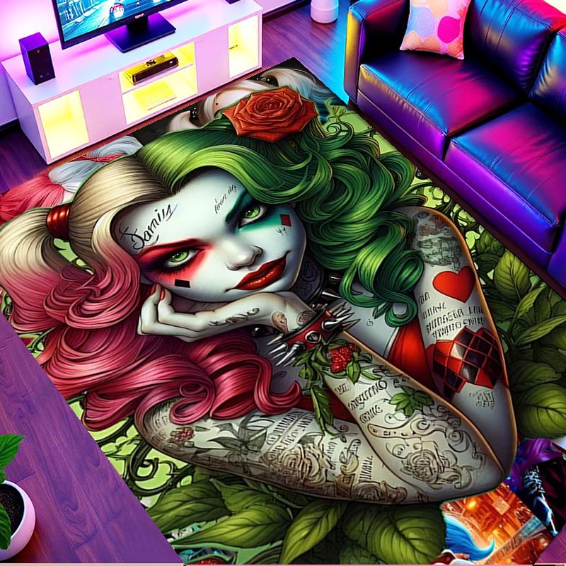 Harley Quinn Joker Print Rug, Washable Floor Carpet, For Entryway Dorm Laundry Room Office Study, Home Decor Birthday Christmas Gift