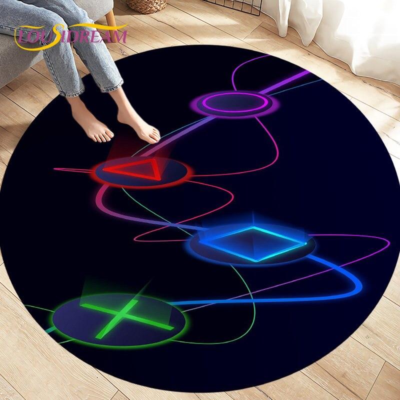 Cartoon Gamer Game Controler Area Koberec,Koberec s kulatým kobercem do obývacího pokoje Ložnice Dekorace,Děti si hrají plazící se protiskluzová podložka na podlahu