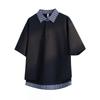 Fake Two-piece Polo Collar Short-sleeved T-shirt Men's Loose Versatile Plaid Shirt Collar T-shirt