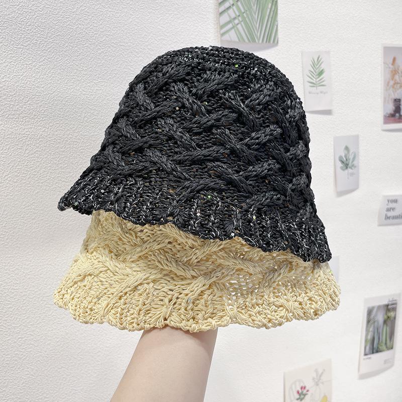 Summer Female Fisherman's Hat Sunshade and Sunscreen Beach Sun Hat Hollow Breathable Woven Fisherman's Hat