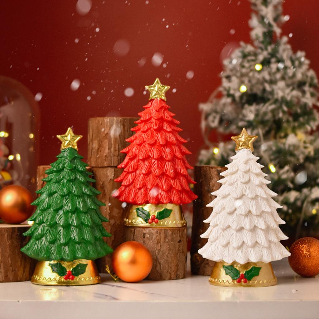 Christmas Ornament LED Lighted Resin Christmas Tree Multi-Color Design Desktop Decor Festive Holiday Home Tabletop Accessory