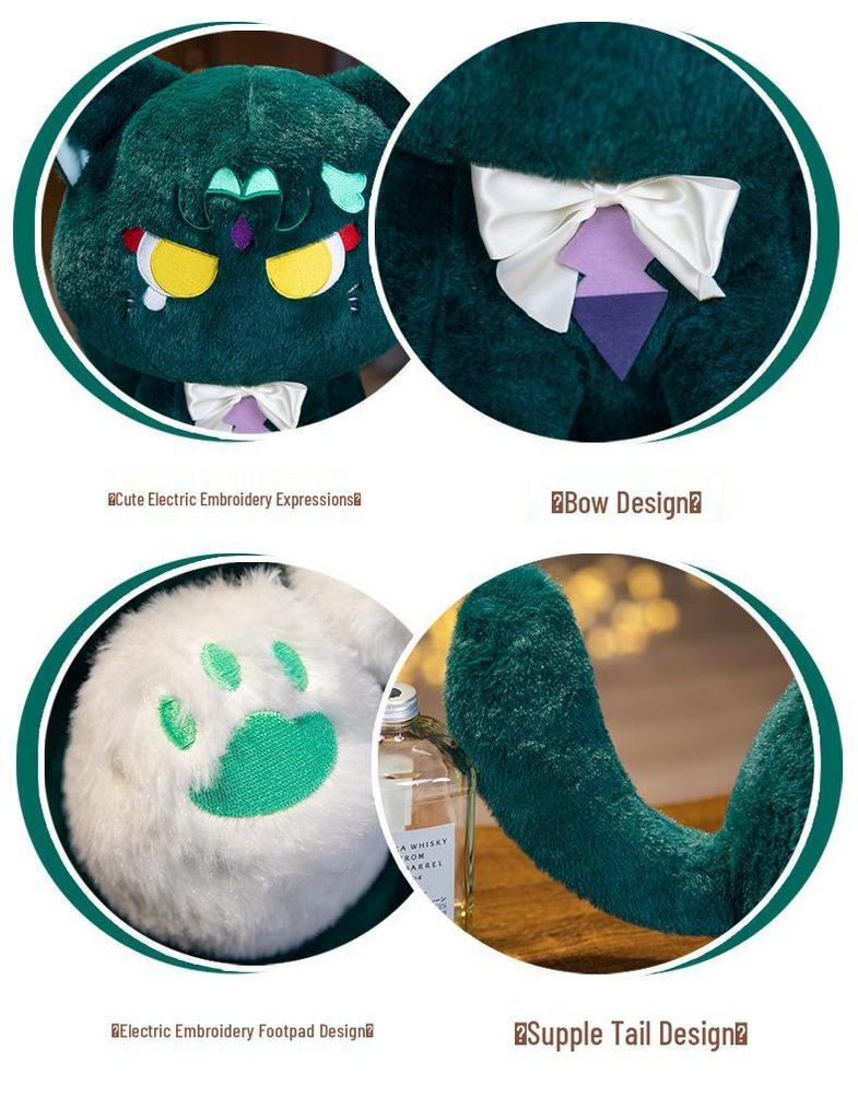 Large Teyvat Xiao Cat Plush Doll - Cute Kitten Rag Toy Gift