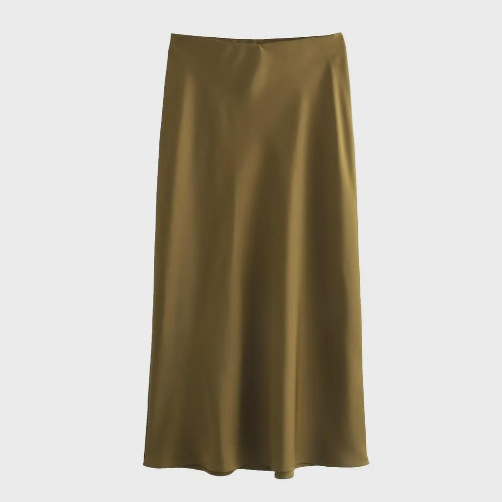 New European & American Style Satin Midi Skirt 8632845