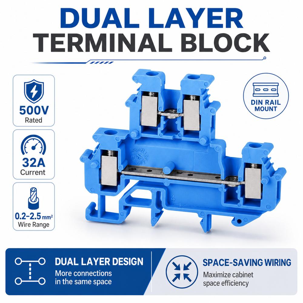 Double Level Electrical Terminal Block 2.5mm DIN Rail Terminal  Distribution Box