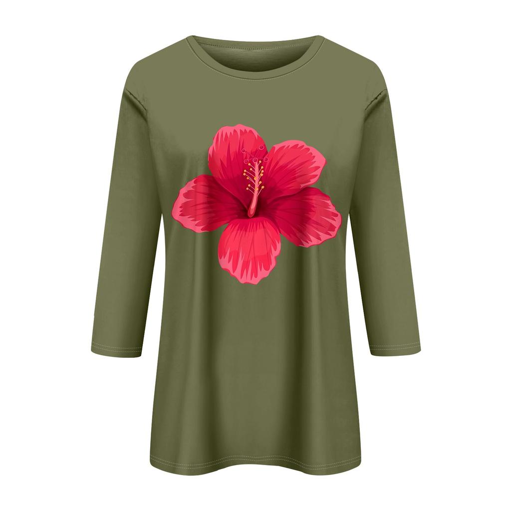 Damenmode, lässig, bedruckt, sieben Ärmel, Rundhalsausschnitt