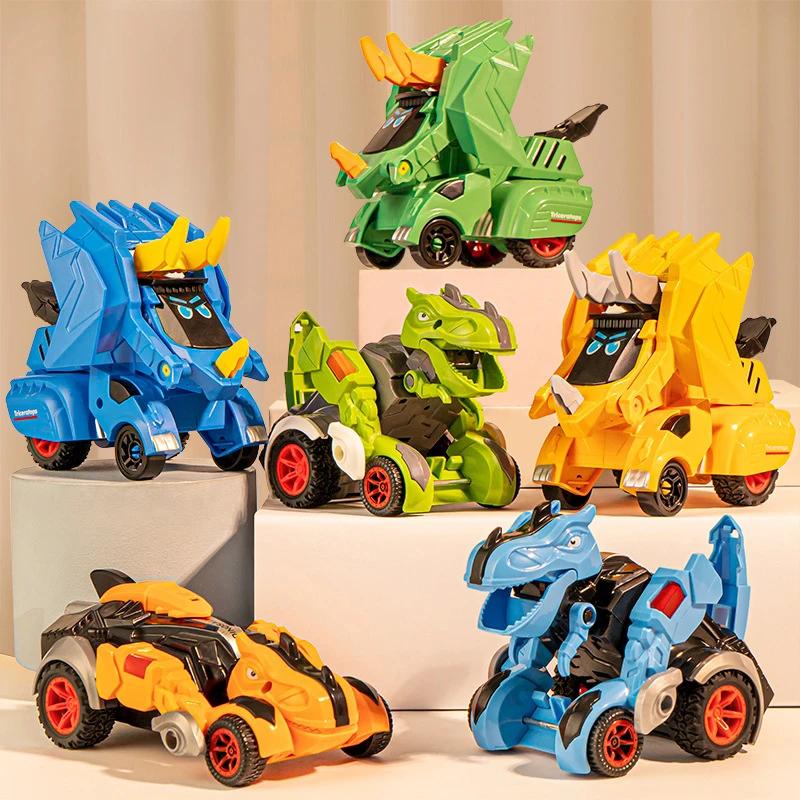 2 In 1 Dinosaur Collision Deformation Inertia Car Racing Boy Tyrannosaurus Rex Toy Car Deformation Engineering Car Birthday Gift
