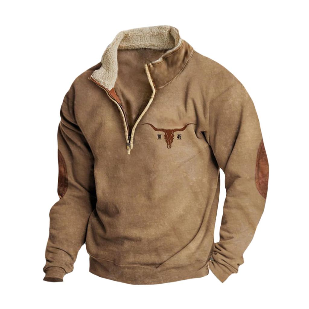 Mens Cowboy Sweatshirt Vintage Print Western Aztec Sweatshirt Casual Long Sleeve 1/4 Zip Fleece Pullover Menswear Hoodie Sweater