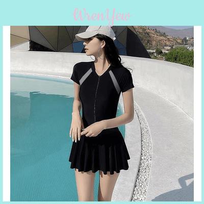 Summer Pool Dress With Collared Splicing Pattern For Beach Vacation And Yoga Practice