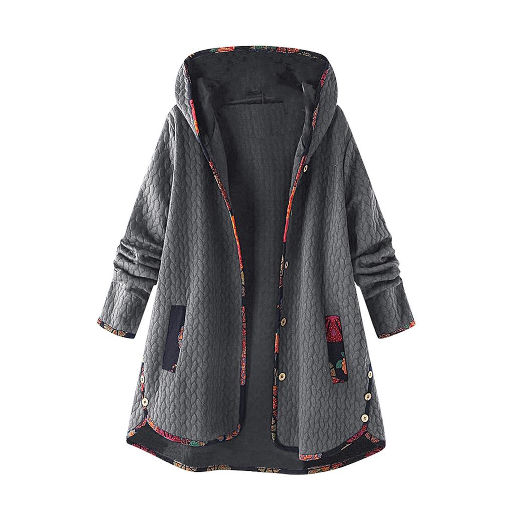 Damenmode Winter Kapuzenjacke Locker Bedruckt Langarm Baumwolle