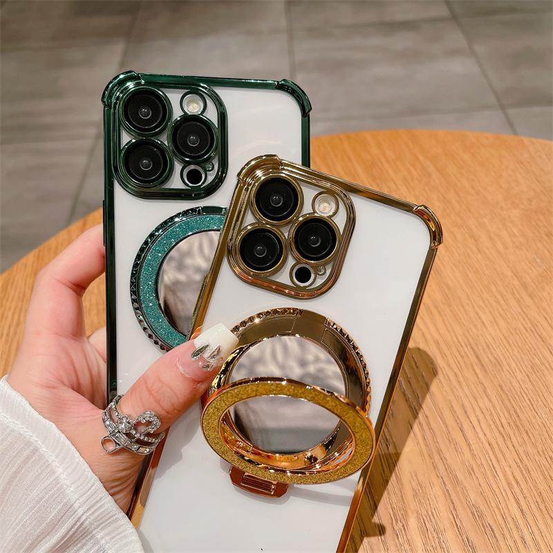 Επιμεταλλωμένος Καθρέφτης Θήκη Στήριγμα Μαλακή Σιλικόνη Τέσσερις Γωνίες Αερόσακος Αντικραδασμική Προστατευτική Θήκη για Samsung Xiaomi Poco Redmi