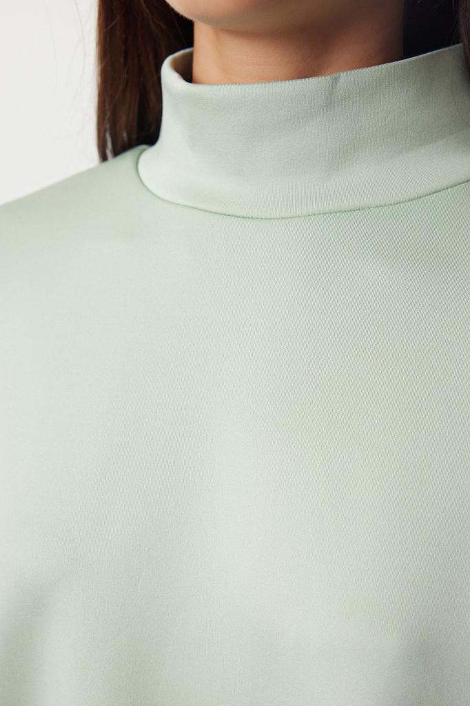 Women's Fashionable Stylish Sweatshirt Black Oversize Wide Fit Stand Collar Three Quarter Sleeve Knitted Sweatshirt