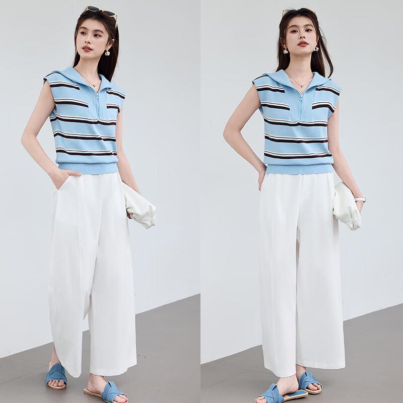 VICTORIA&VERA Women's Striped Sailor Collar Knit Top
