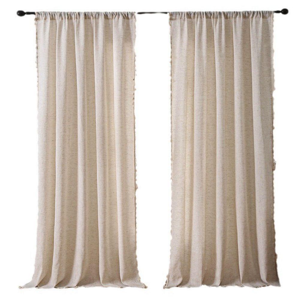 

2pcs Beige Translucent Gauze Curtains Linen Rod-Pocket Curtains 140*160cm