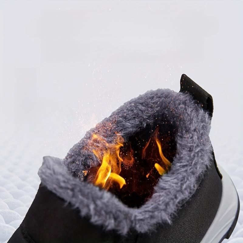 Fashion Men's Fleece Lined Snow Boots, Couple Winter Warm Waterproof Slip On Ankle Boots, Women's Thermal Outdoor Short Boots