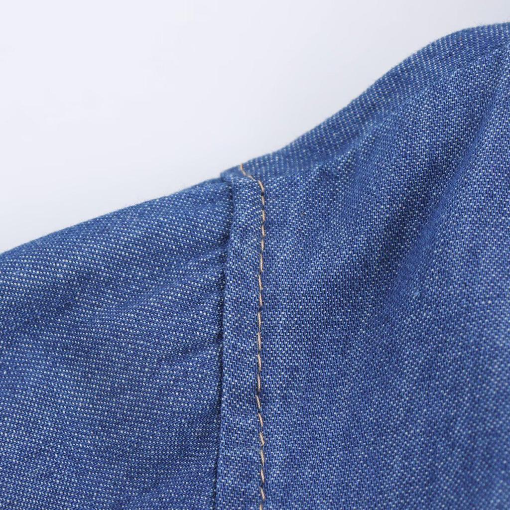 2025 Spring Women's Denim-Look Cotton Point Collar Long Sleeve Shirt (European/American Style)