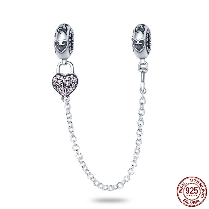 Real 925 Silver Stars & Moon Sunflower Safety Chains Spacer Beads Charms Fit Qikaola 925 Bracelets DIY Jewelry