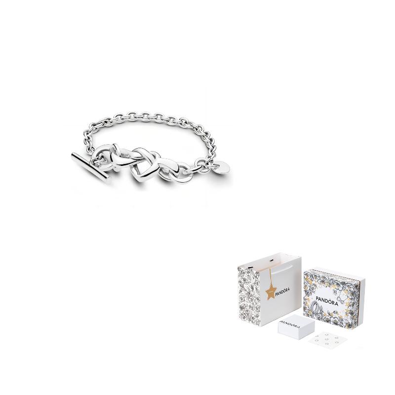 Pandora Bracciale con nodo intrecciato a forma di cuore, catena semplice, chiusura a T, unisex, 598100
