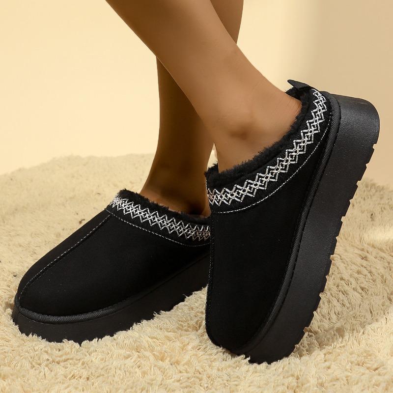 

Модные хлопковые тапочки для женщин 2025 Новые осенне-зимние пустяковые платформенные тапочки баотоу, полутапочки из бархата, слипоны, обувь-хлебцы 43 чёрный