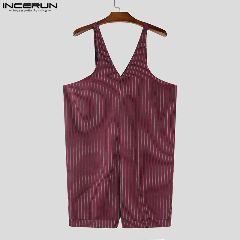INCERUN Pánské overaly s ramínky bez rukávů s pruhovaným potiskem